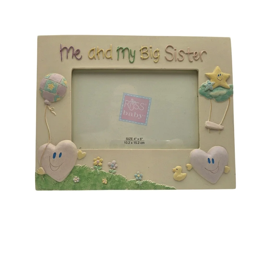 Russ Baby Me and My Big Sister Photo Frame 4x6 Resin Hand Painted Pastel 24361